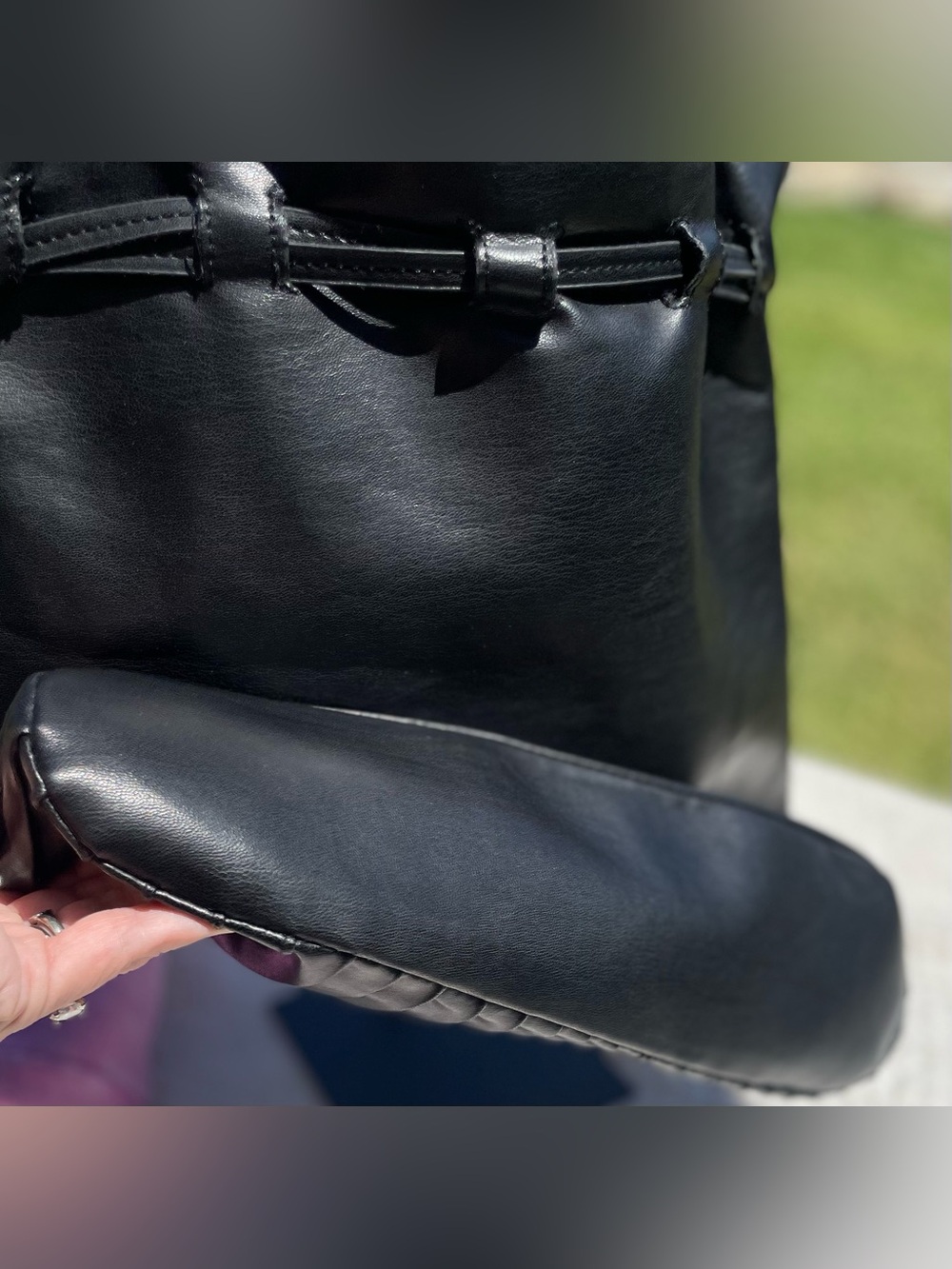 Black Pleated Bucket Tote Bag. Faux leather style w/ pleated flair! NWT. - Picture 7 of 7